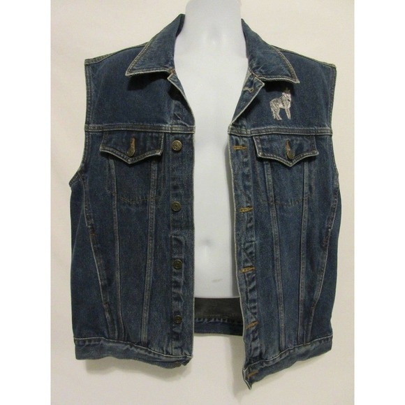 Guide Gear Mens Medium M Denim Vest Embroidered Howling WOLF Cowboy Hunter - Picture 8 of 10